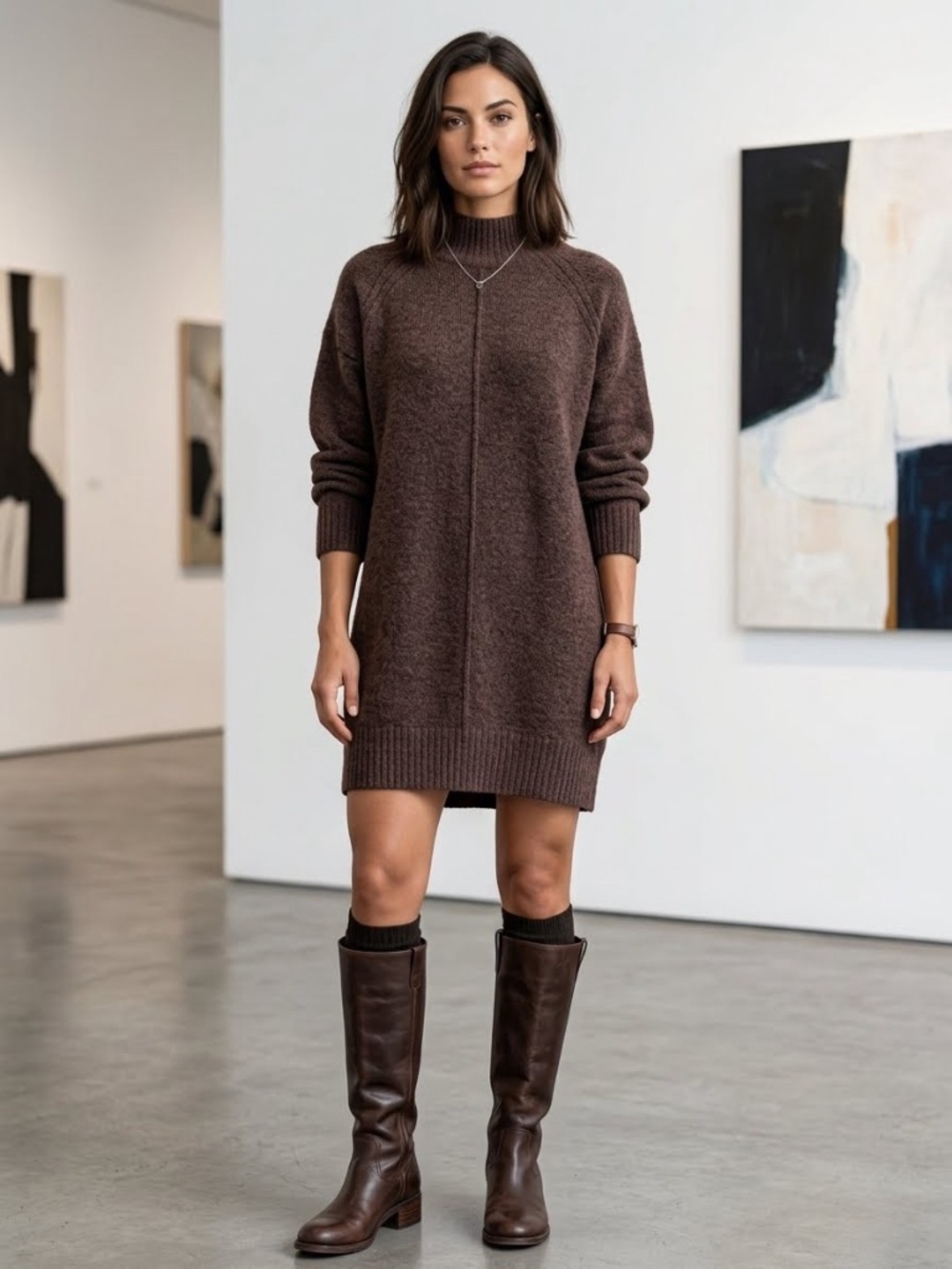 Cielo Dress Sweater Alpaca Brown Cabincore Cozycore Size M